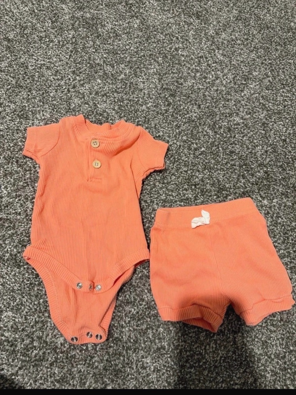 Baby Ribbed Two-Piece Bodysuit & Shorts Set in Coral